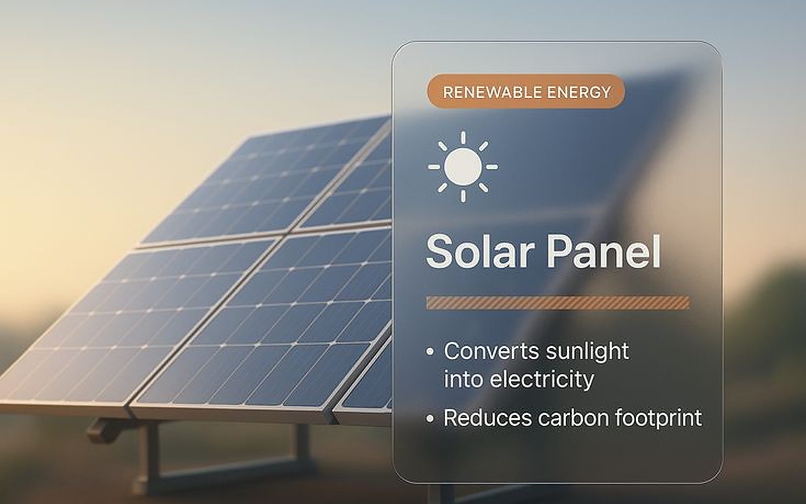 Solar photovoltaic panel array generating clean electricity at sunrise